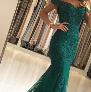 NEW! Beautiful Beaded Lace Mermaid Long Prom Dresses Off the Shoulder Formal